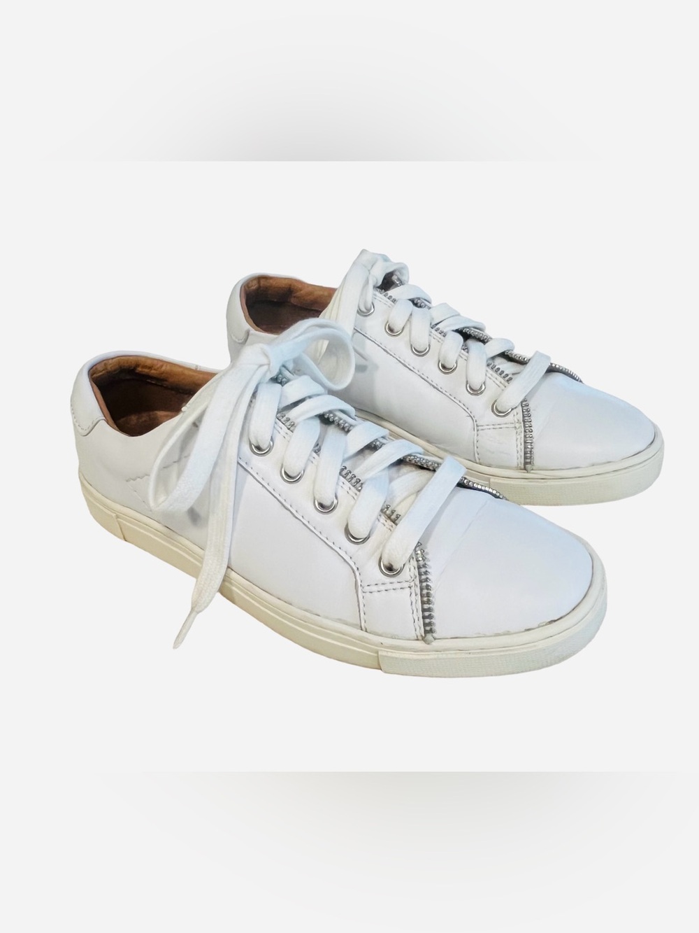 FRYE Sindy Moto Low White Leather Zip Womens Sz 6.5 Sneakers Lace-up Shoes